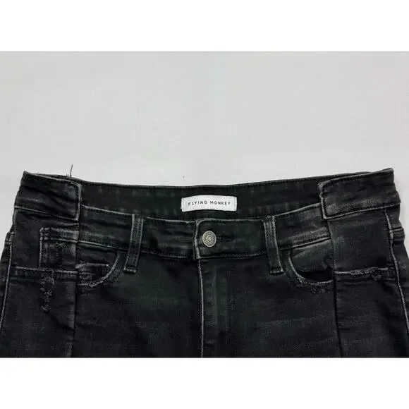 Flying Monkey Women's Notched Waist Straight Leg Black Jeans - Size 30 (32x32) - Picture 2 of 6